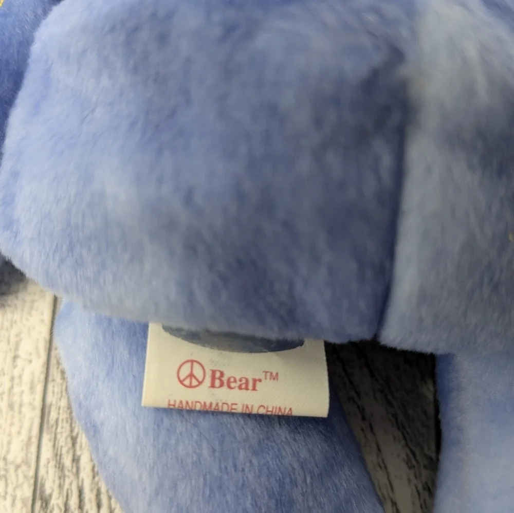 Ty Light Blue Peace Bear Plush